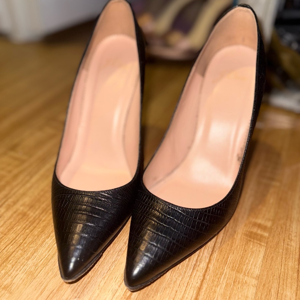 J.Crew ELSIE Made-in-Italy Black Embossed Leather Pointed Toe Pumps | Size 7.5 - Picture 8 of 9